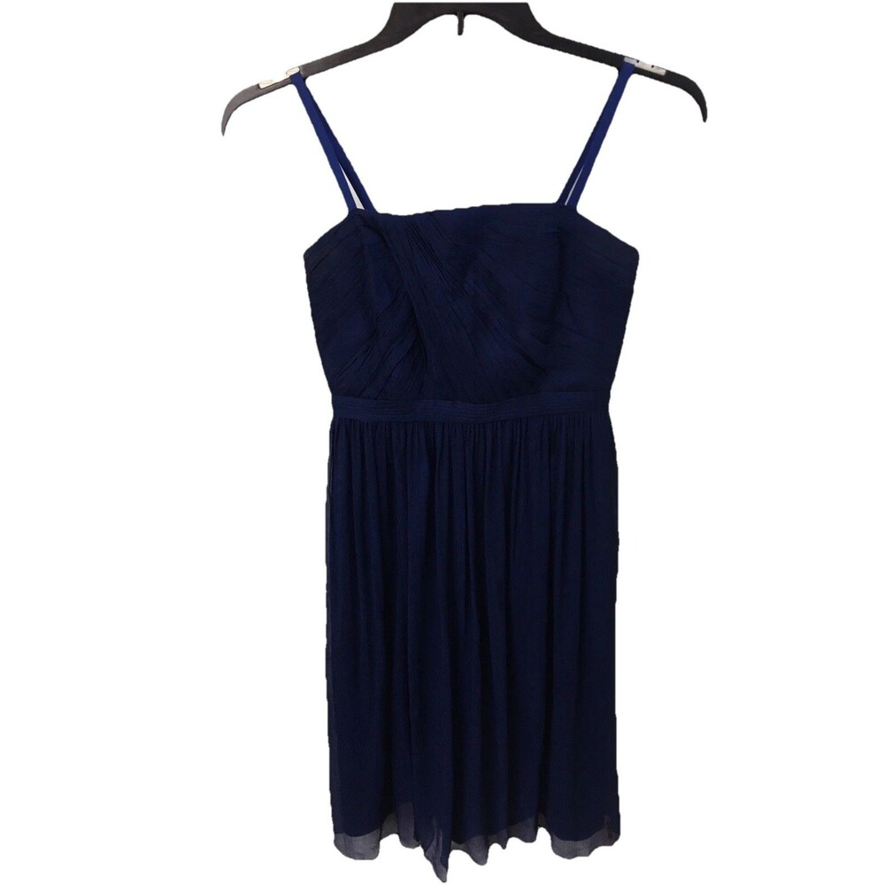 J.Crew 100% Silk Chiffon Dress Size 2 Royal Blue Empire Waist Formal Cocktail